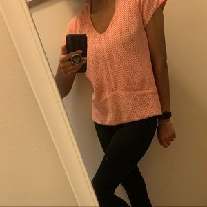 Pink v neck two layer short sleeve blouse